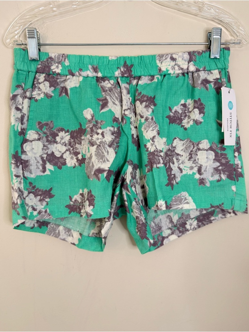 Kut from the Kloth floral linen shorts teal gray white SZ 2